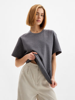 Футболка женская со стразами MIST, серая  фото 5