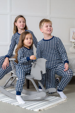 Пижама подростковая из кулирки пенье на манжетах Дрёма клетка синяя - Амадэль фото 31