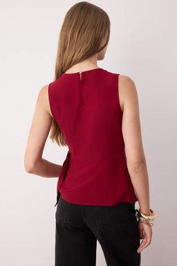 Bordo Kolsuz Saten Baglama Detayl? Dokuma Bluz TWOAW26BZ00056