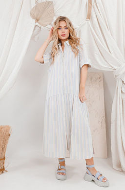 Платье AMORI 9648 полоска серо-голубая