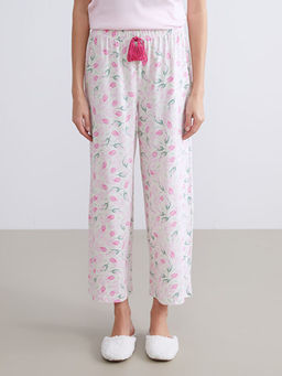 Beli Lastikli ?i?ekli Kad?n Pijama Alt