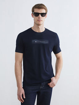 Bisiklet Yaka Bask?l? Penye Erkek Ti??rt