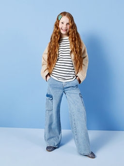 Wideleg K?z ?ocuk Kargo Jean Pantolon