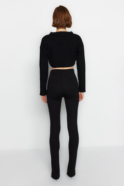 TRENDYOLMILLA Siyah Y?rtmac Detayl? Esnek Orme Tall Pantolon TWOAW22PL0323 фото 6