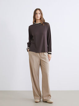 Dik Yaka ?erit Detayl? Kad?n Sweatshirt Tunik