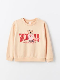 Bisiklet Yaka Bask?l? Uzun Kollu K?z ?ocuk Sweatshirt