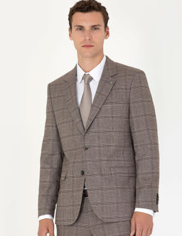 A__k Kahverengi Slim Fit Ekose Tak_m Elbise