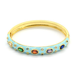 Браслет круглый с эмалью и цирконами цв.голубой, 16,5см