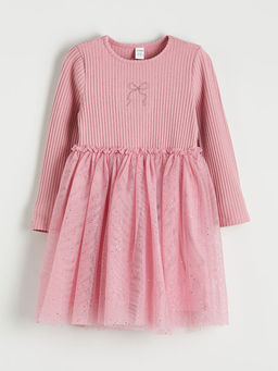 Bisiklet Yaka Fiyonklu K?z ?ocuk Prenses Elbisesi