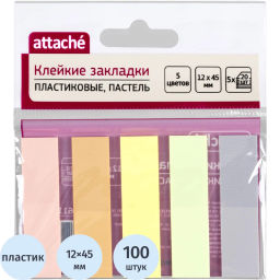 Закладки пластиковые Attache 45х12мм пастель 20 листов х 5 цветов  фото 2