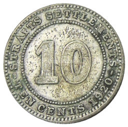 10 центов 1920 года Стрейтс Сетлментс