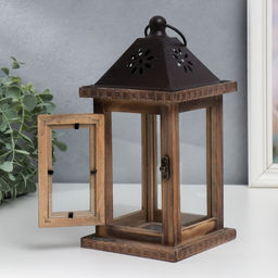 Деревянный подсвечник - фонарь на 1 свечу «Цветок», состаренный 25×12.5×12.5 см