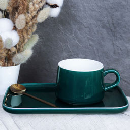 Чайный набор 2 предмета 220 мл с ложкой / K029 /уп 36/зеленый - Галеонтрейд фото 2