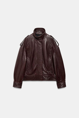 100% LEATHER BOMBER JACKET ZW COLLECTION LIMITED EDITION - Zara фото 6