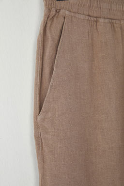Bej %100 Keten Regular Fit Pantolon TMNSS24PL00018