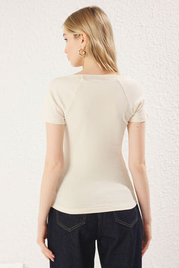 Trendyolmilla Siyah Fitted/Vucuda Oturan Fitilli Pamuk Esnek Orme Bluz TWOSS21BZ0579  фото 21