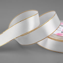 Цена за 2 шт. Лента атласная, с золотым люрексом, 25 мм, 23±1 м, белая №001
