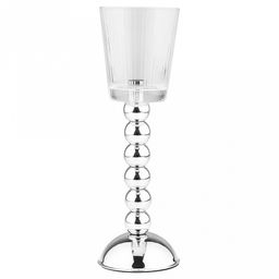 Подсвечник стеклянный "Визаж" h28см, чаша д8,9см, h10см, рифленый борт, пластмассовая ножка серебряного цвета, нескользящее основание д9,1см, в коробке (Китай)