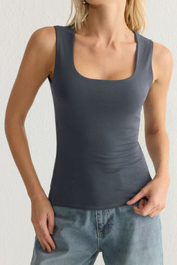 TRENDYOLMILLA Ekru Kare Yaka S?f?r Kol Pamuklu Esnek Fitted/Vucuda Oturan Orme Atlet TWOSS24AL00013 фото 4