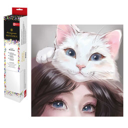 Алмазная мозаика арт. 68599 / 50 КОШАЧЬИ НЕЖНОСТИ, размер: 30*30 см, (18 цветов страз, холст с напеч
