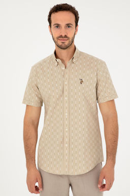 U. S. Polo Assn / Мужская рубашка светло-хаки с коротким рукавом - U.s. polo assn фото 3