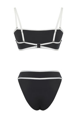 TRENDYOLMILLA Siyah-Beyaz Biyeli Straplez Yuksek Bel Regular Bikini Tak?m? TBESS25BT00126  фото 7