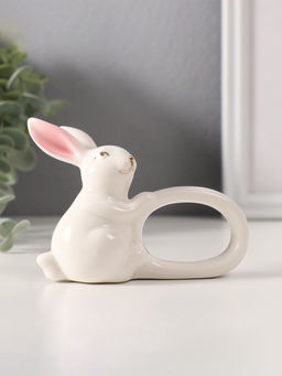 Фигурка - держатель для салфеток Белый кролик с розовыми ушками, керамика, 5?10?7.5 см