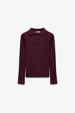 CABLE-KNIT POLO TOP - Zara фото 19
