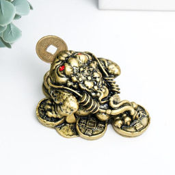 Нэцкэ фигурка «Жаба на монетах», под бронзу, 4×7×5.5 см