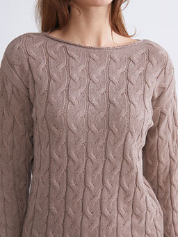 Kay?k Yaka Kendinden Desenli Kad?n Triko Kazak