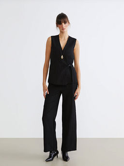 Kruvaze Yaka Keten Kar???ml? Kad?n Klasik Yelek