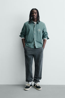 CAMISA CROPPED FIT CUADROS ESTAMPADO BORDADO / Verde