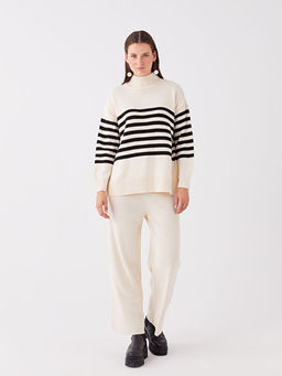 Beli Lastikli D?z Geni? Pa?a Kad?n Triko Pantolon