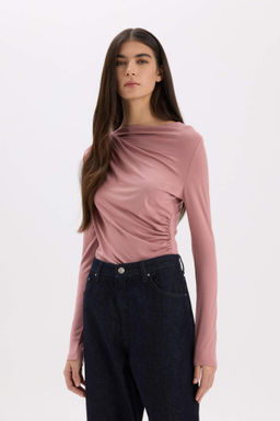 Slim Fit Dar Kesim Kay?k Yaka Basic Duz Uzun Kollu Bluz - Defacto фото 2