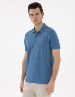 Koyu Mavi Regular Fit %100 Pamuk Polo Yaka Basic Ti__rt