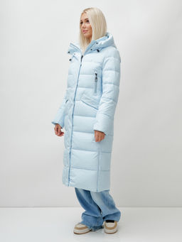 Пальто утепленное стеганное зимнее с капюшоном женское голубого цвета 9610Gl - Mtforce фото 3