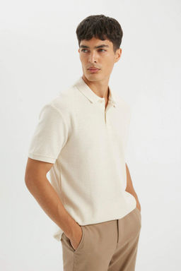 Regular Fit K?sa Kollu Krep Polo Tisort - Defacto фото 5