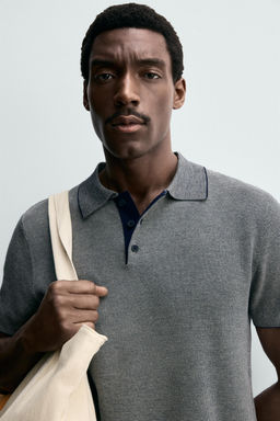 POLO PUNTO REGULAR FIT CONTRASTE / Crudo / Azul - Zara фото 5