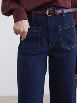 Beli Kemerli Wideleg Kad?n Jean Pantolon