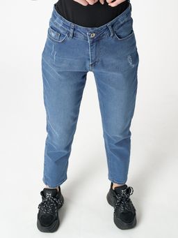 Джинсы женские прямые с высокой талией синего цвета 536_20S