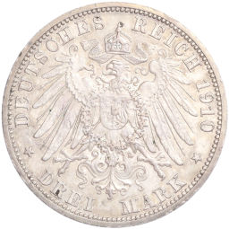 Монета 3 марки 1910 года A Германия (Саксен-Веймар-Aйзенах) Свадьба Вильгельма и Феодоры