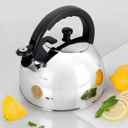 Чайник из нержавеющей стали 2,5л "Робсон" s0,6мм, дно д17см, s4,1мм, со свистком, полировка внешняя - зеркальная, внутренняя - зеркальная, бакелитовые ручки, мерная шкала, "TalleR" (Китай) Подходит для всех видов плит, включая индукционную!