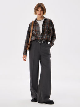 Блузка женская дл. рук. T-lab TL-B-0036F-FR-серо-коричневый, клетка  фото 6