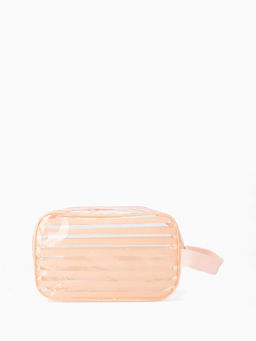 Косметичка на молнии для бассейна, с ручкой, матовая, средний размер, в полоску, розовая