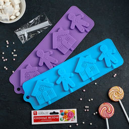 Форма для леденцов новогодняя Доляна Дом для имбирного пряника, силикон, 31?9?1 см, 4 ячейки, с палочками, красная  фото 6