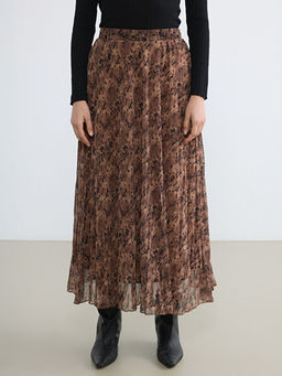 Beli Lastikli Desenli Pileli Etek