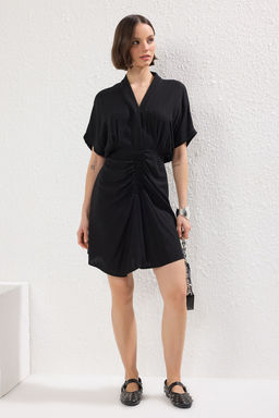Siyah Duz Lastikli K?sa / Mini Dokuma Elbise TWOSS25EL00587 - Trendyolmilla фото 2