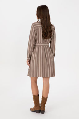 Kad_n Kahverengi _izgili Kemerli Dokuma Elbise - U.s. polo assn фото 4