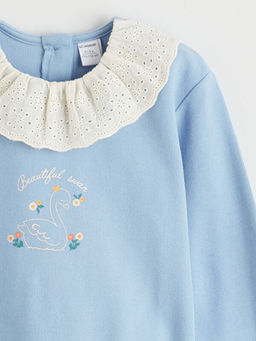 Bisiklet Yaka ?i?ekli K?z ?ocuk Sweatshirt