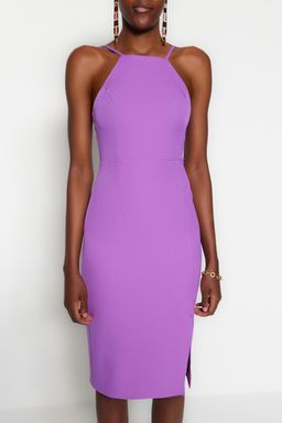 TRENDYOLMILLA Lacivert Vucudu Saran Midi Y?rtmacl? Dokuma Elbise TWOSS19BB0501 фото 13